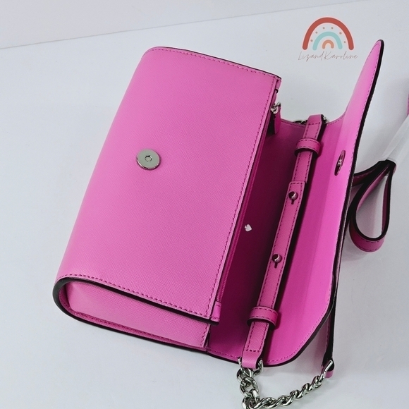 Kate Spade Cameron Monotone Barbie Pink Small Flap Leather Crossbody Bag - Picture 9 of 14